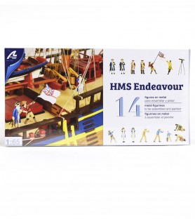 Sæt med 14 metalfigurer med tilbehør til HMS Endeavour