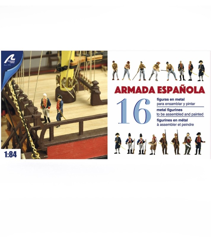 Set di 16 figure in metallo con accessori per le navi dell'Armada spagnola