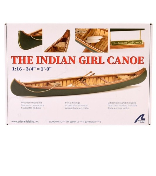 De Indian Girl Kano 1:16. Houten Modelboot