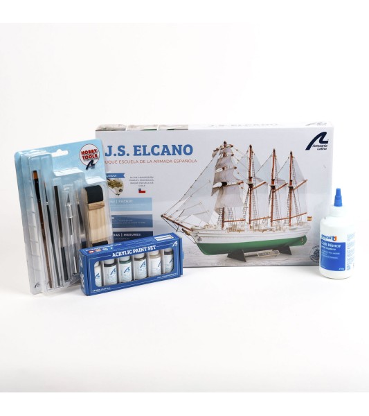 Skoleskibet Juan Sebastián Elcano / Esmeralda. Gavepakke med model, maling og værktøj