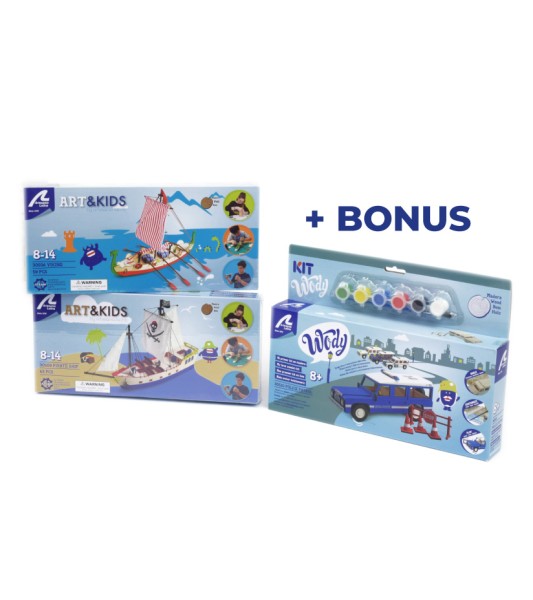 Maquettes pour Enfants +8. Pack Cadeau avec Bateau Viking, Bateau Pirate et Voiture de Police