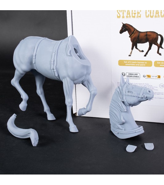 Set of 2 Resin Horses for StageCoach - 1:12 scale