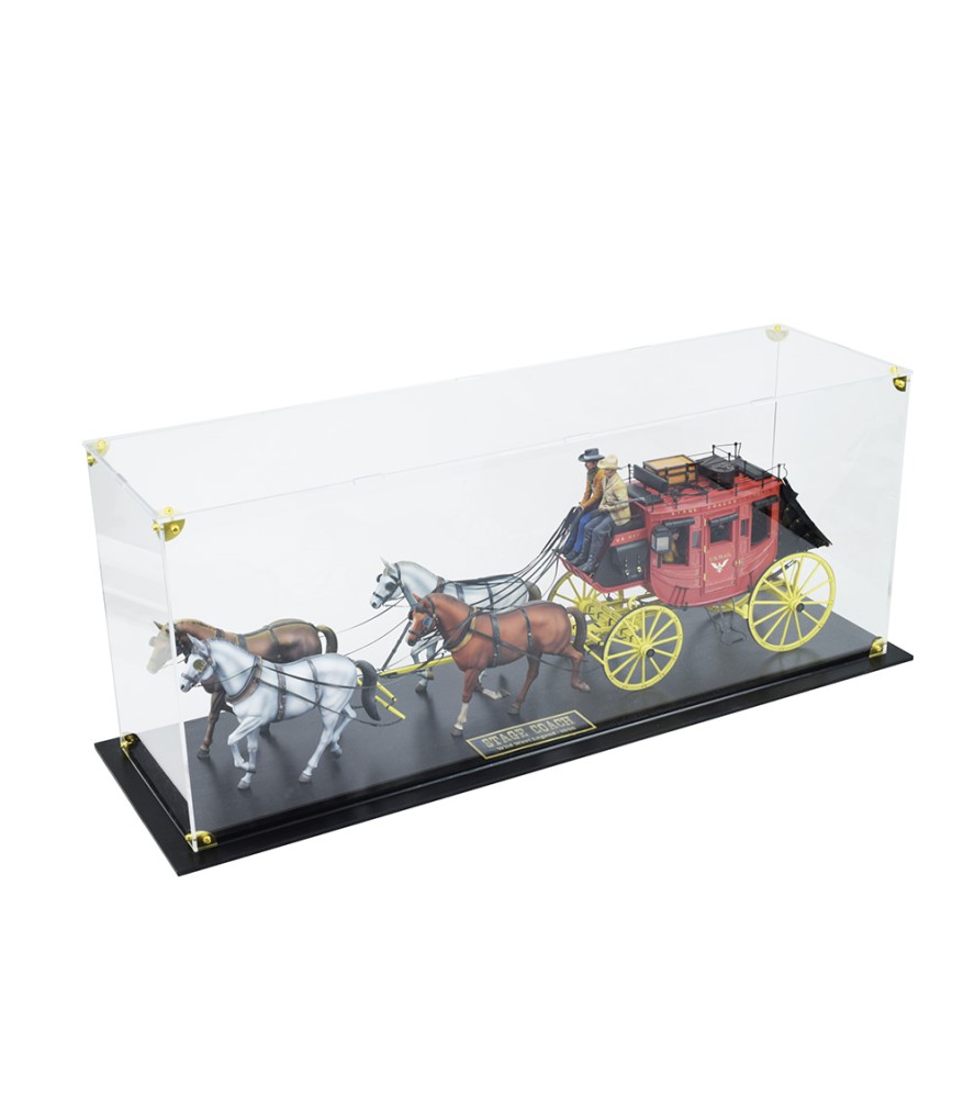 Vitrinekast met houten voet en messing plaat...