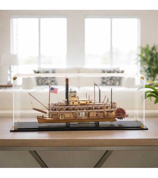 Display case with wooden base and brass plate for STAGECOACH and MISSISSIPPI