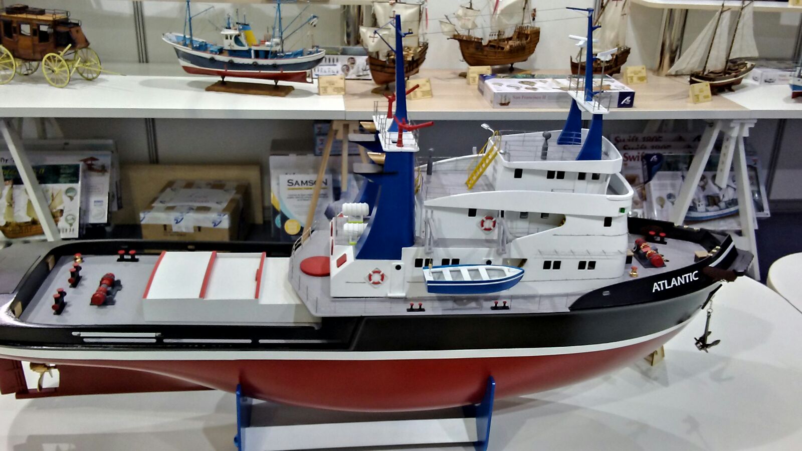 Ship modeling. ABS plastic and wooden ship model Tugboat Atlantic 1/50 (20210).