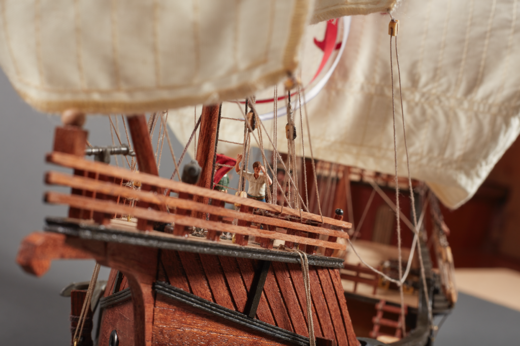 Renovated scale model in wood Santa Maria Caravel.