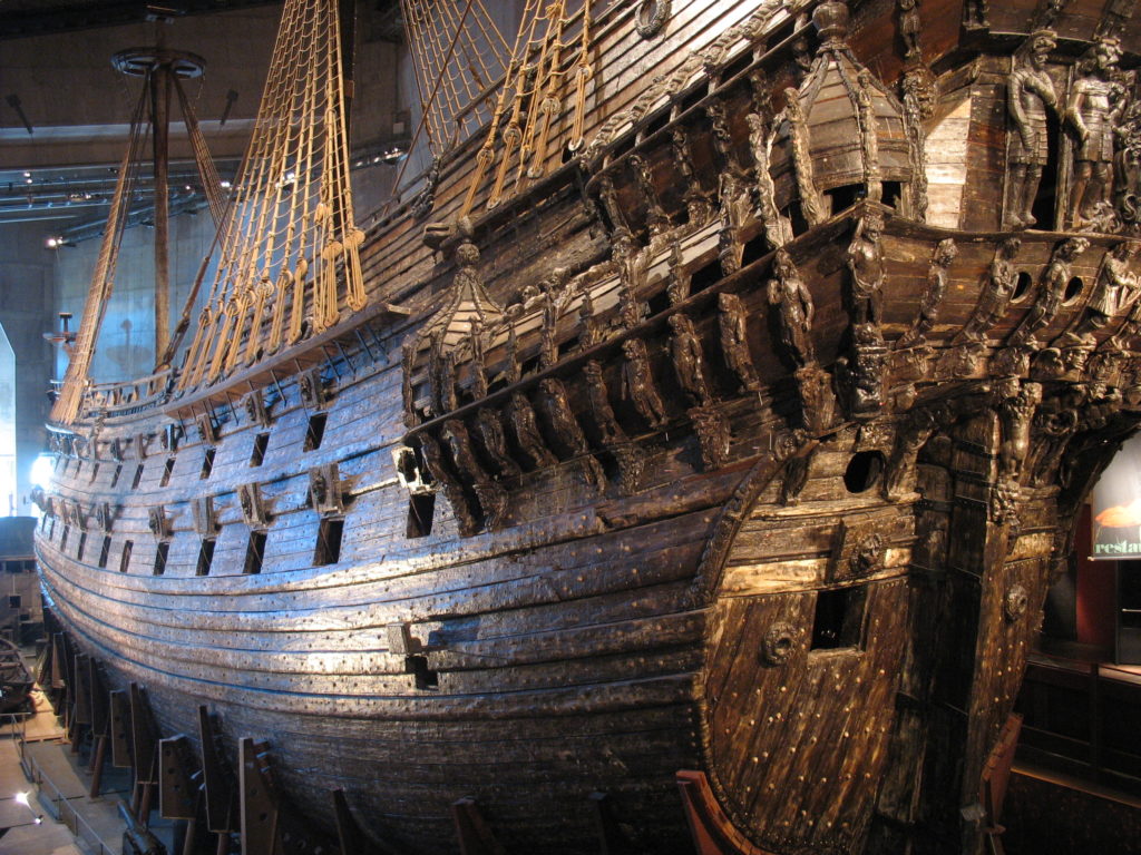 Real image of the Swedish ship, exhibited in the Vasa Museum in Stockholm.