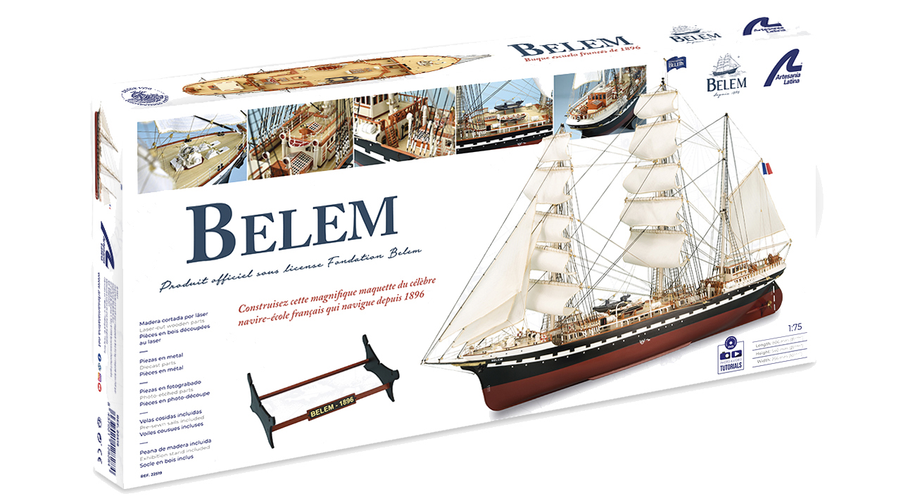 Modélisme naval. Maquette de bateau-école Belem de France à l'échelle 1/75 (22519).