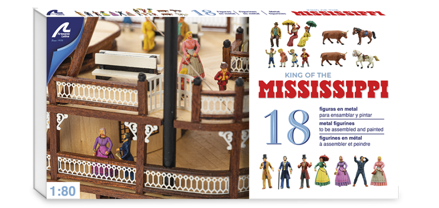 Ensemble de 18 Figurines en Métal: Bateau à Vapeur King of the Mississippi (20515F).