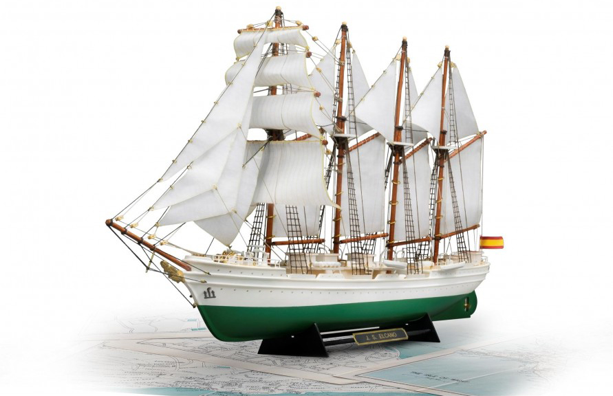 Wooden Ship Modeling Kit. New Spanish Training Ship Model Juan Sebastian Elcano and Esmeralda 1/250 (22260).