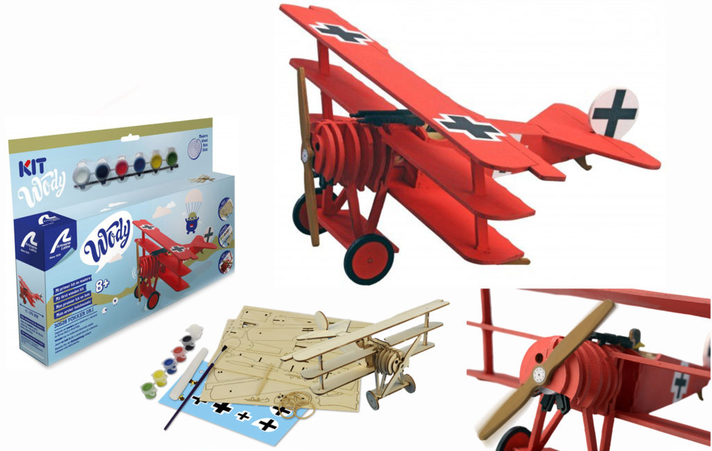 Maquettes pour Enfants +8. Collection Art&Kids de Modèles à l’Échelle en Bois: Avion de Chasse Allemand Fokker Dr. I.