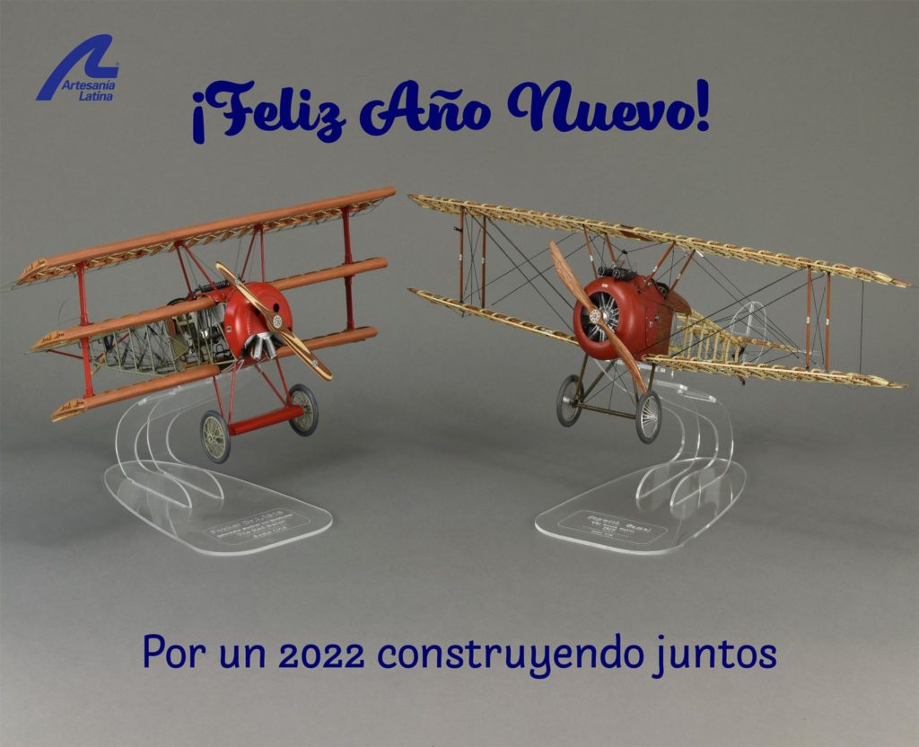 Modelismo en Navidad y Año Nuevo. Maquetas de Aviones en Madera y Metal Fokker Dr. I 1/16 (20350) y Sopwith Camel 1/16 (20351).