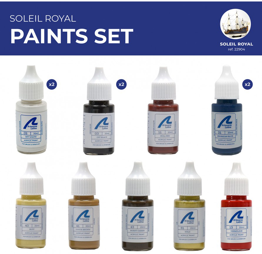 Set of 12 Acrylic Water Paints for Soleil Royal Ship Model 1/72.