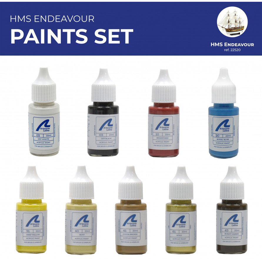 Set of Acrylic Water-Based Paints for HMS Endeavour Model (277PACK7).