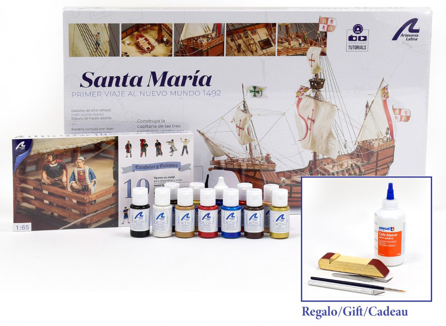 Santa Maria Model Assembly at 1/65 scale. Artesania Latina's Gift Pack of wooden caravel (22411-N).