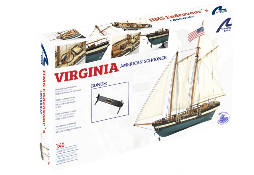 American Schooner Model Virginia (22115) in wood at 1:41 scale made by Artesania Latina.