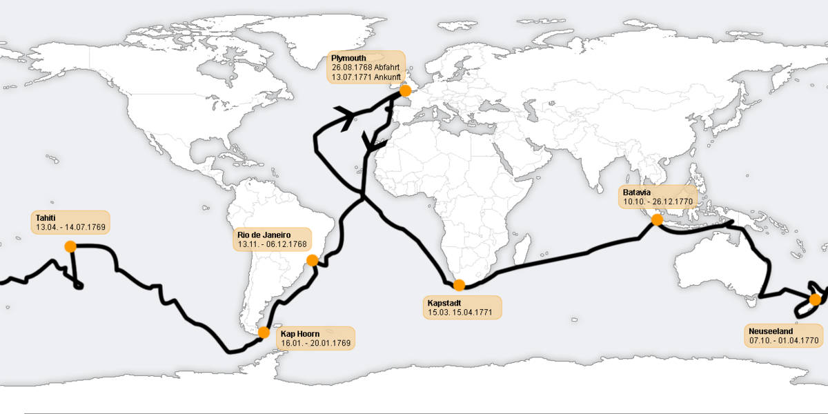 Historia del Navío de Investigación Británico del Siglo XVIII HMS Endeavour: Primera Ruta de James Cook.