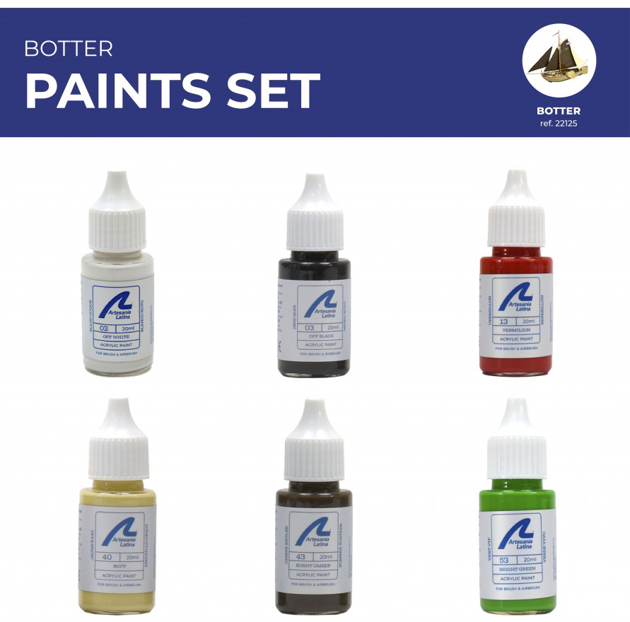 Specific Set of Acrylic Paints for Model Ship Botter (277PACK20) by Artesanía Latina.