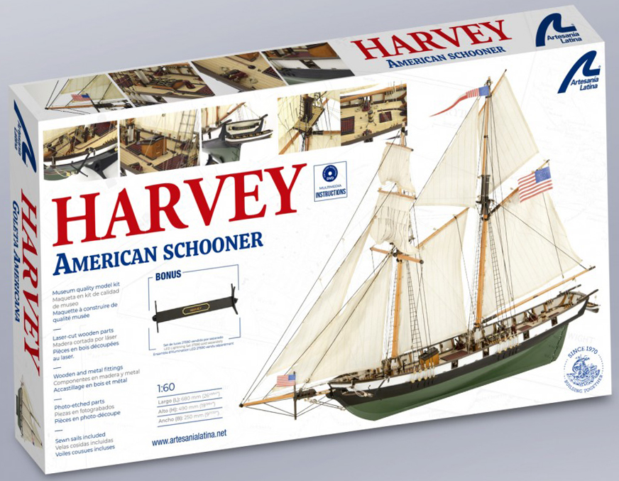 Harvey Model Ship (22416) in Wood at 1:60 Scale. Naval Modeling Kit with the Fabulous American Schooner of the 19th Century.