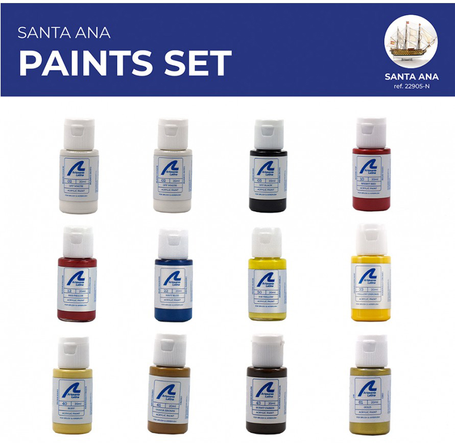 Pack of Acrylic Paints for Spanish Line Ship Santa Ana (277PACK22) by Artesania Latina.