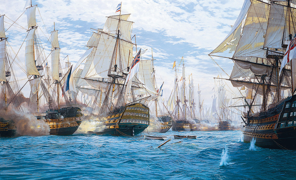 Historia Navío Santa Ana. Batalla de Trafalgar, Pintura de John Steven Dews.