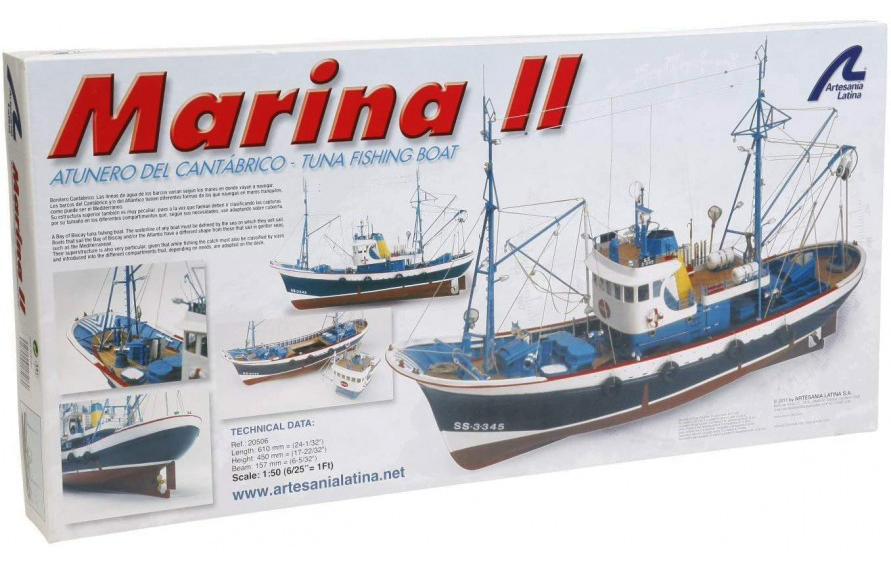 Fishing Ship Model. Traditional Tuna Boat Marina II 1:50 (20506) made by Artesanía Latina.