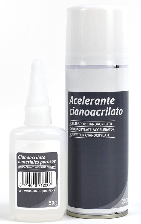 Glues for Modeling and Crafts. Set of Cyanoacrylate for Porous Materials and Accelerator Spray (27650) made by Artesanía Latina.