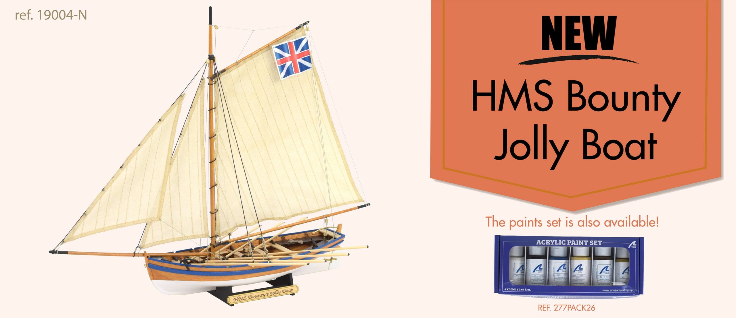  Artesanía Latina – Kit de Modelo de Barco de Madera – Jolly  Boat, HMS Bounty – Modelo 19004, Escala 1:25 – Modelos para montar – Nivel  de Iniciación : Arte y Manualidades