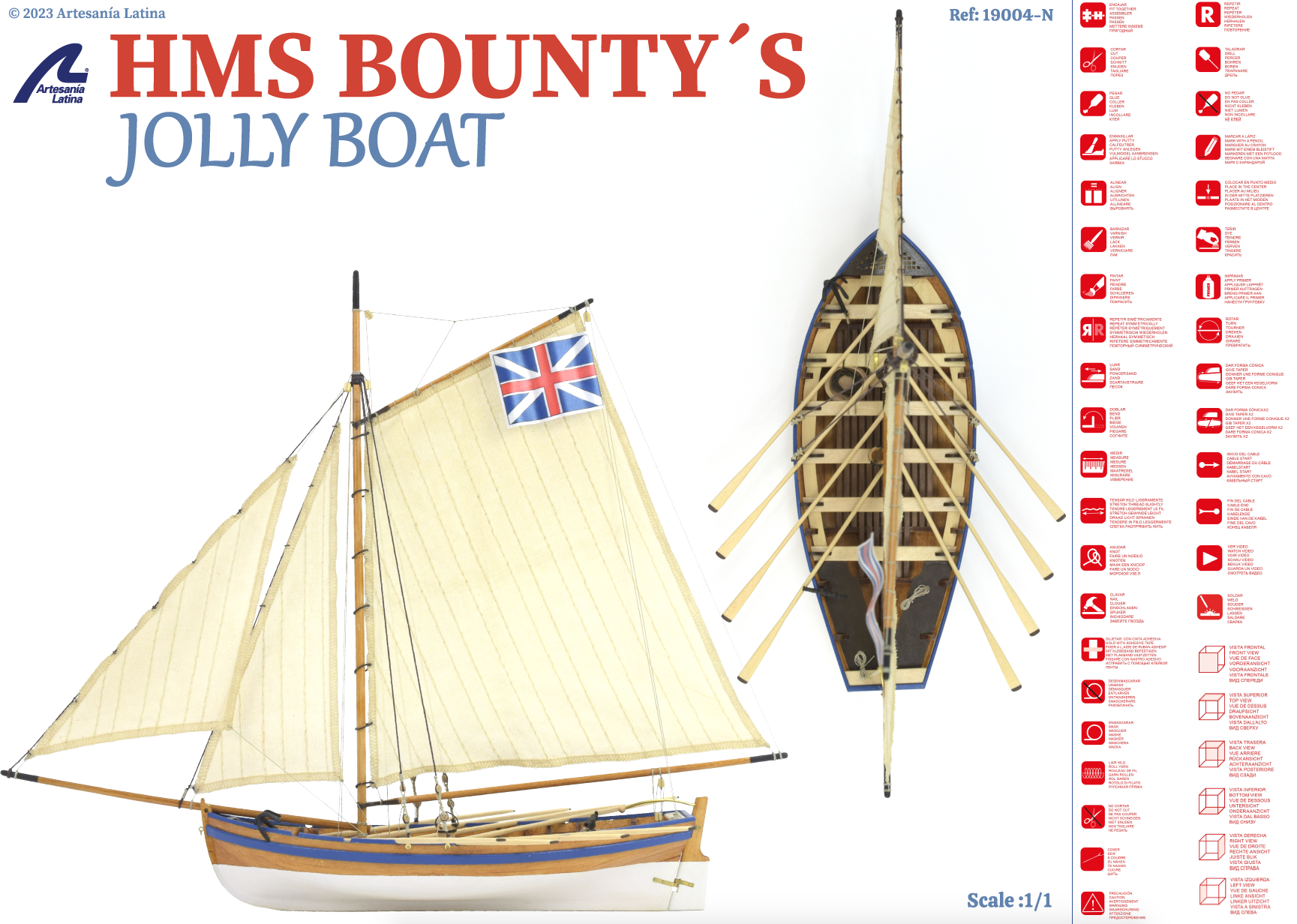 Plano Modelo a Escala Jolly Boat HMS Bounty (19004-N). Renovado Kit 1:25 en Madera de Artesanía Latina.