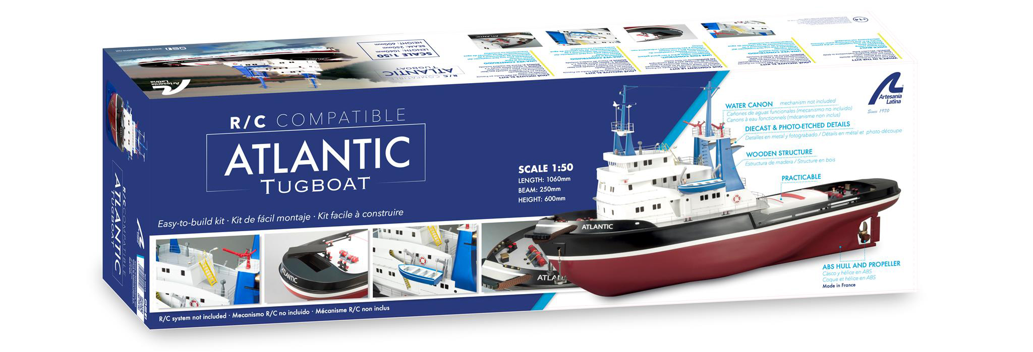 R/C Tugboat Model Atlantic (20210). Navigable and Lightable Model at 1:50 Scale by Artesanía Latina.