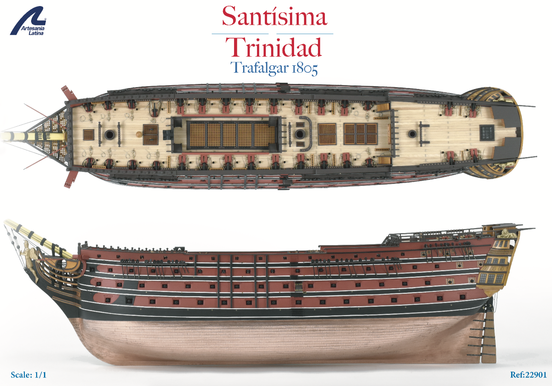 Plano 1:1 de Kit de Modelismo Naval en Madera Navío de Línea Español Santísima Trinidad (22901) de Artesanía Latina.