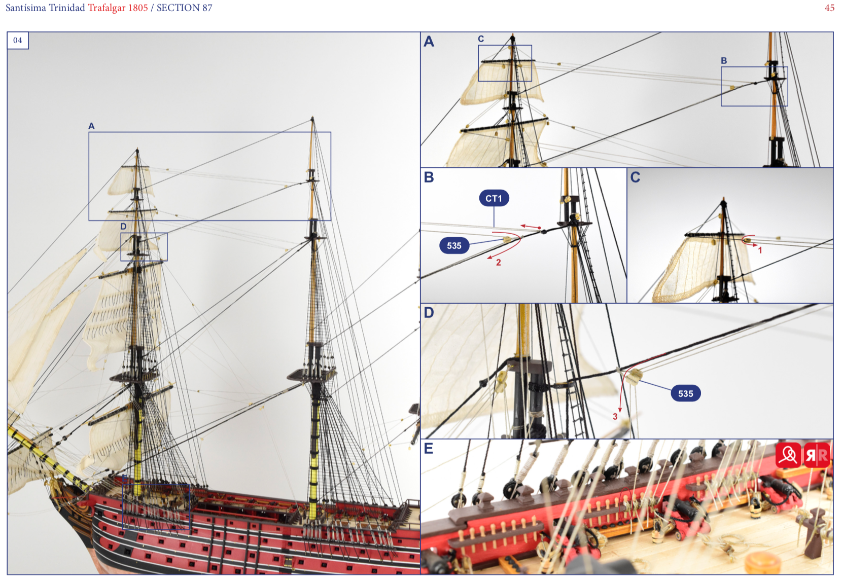 Assembly Instructions for Wooden Naval Modeling Kit Spanish Ship of the Line Santisima Trinidad (22901) by Artesanía Latina.