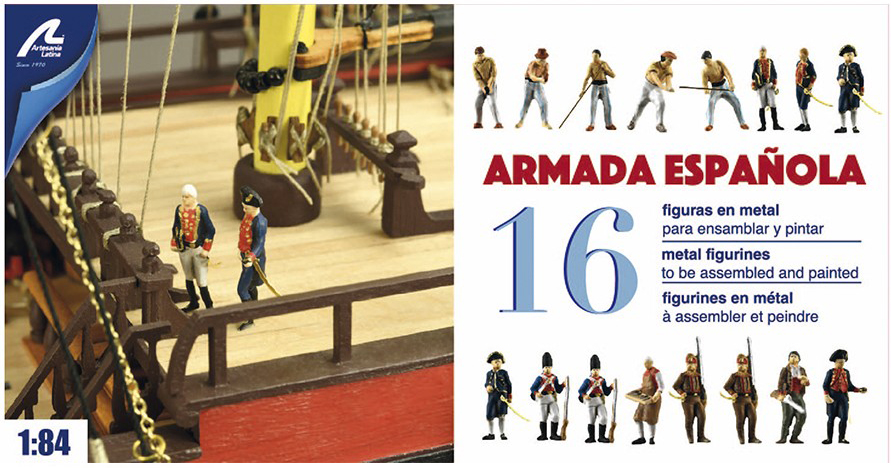 Set of 16 Figurines y Accesories for Spanish Army Model Ships at 1:84 scale (22901F) by Artesanía Latina.