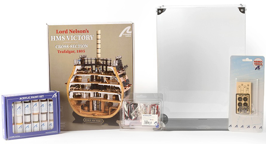 Pack Cadeau avec Maquette, Urne, Peintures, LED et Micro Outil pour Rivets: Section HMS Victory (20500L) par Artesanía Latina.