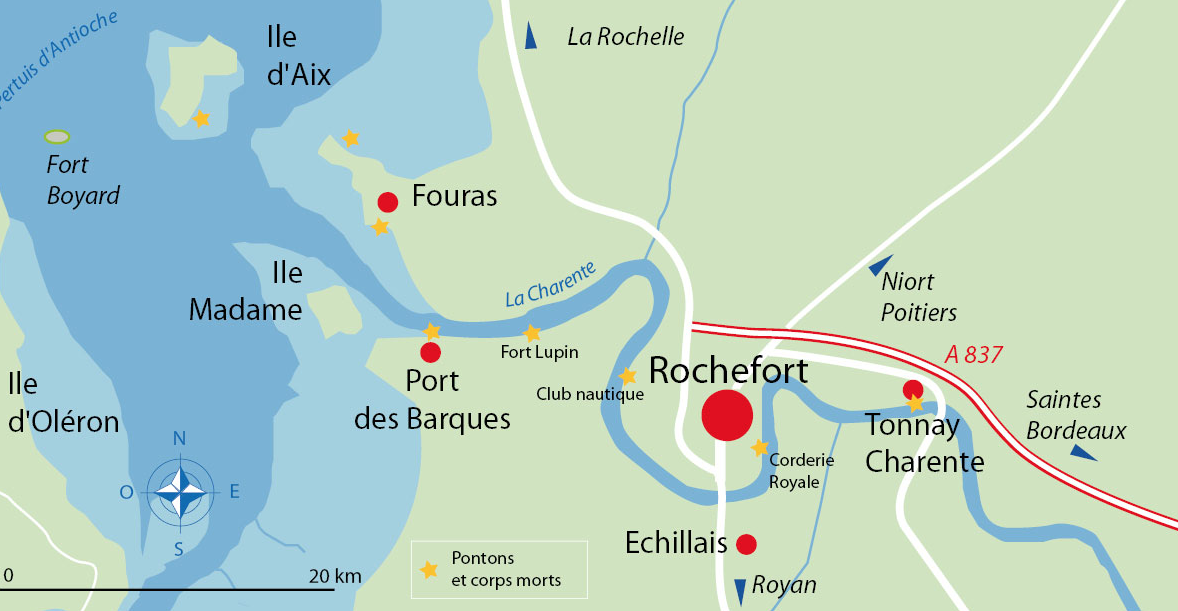 Chronique de la frégate Hermione La Fayette : carte de Rochefort.