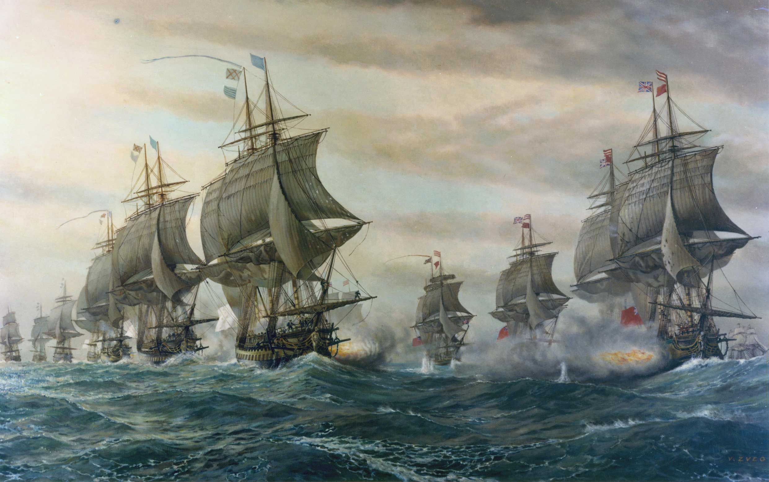 Pintura 'Batalla Naval de Yorktown'.