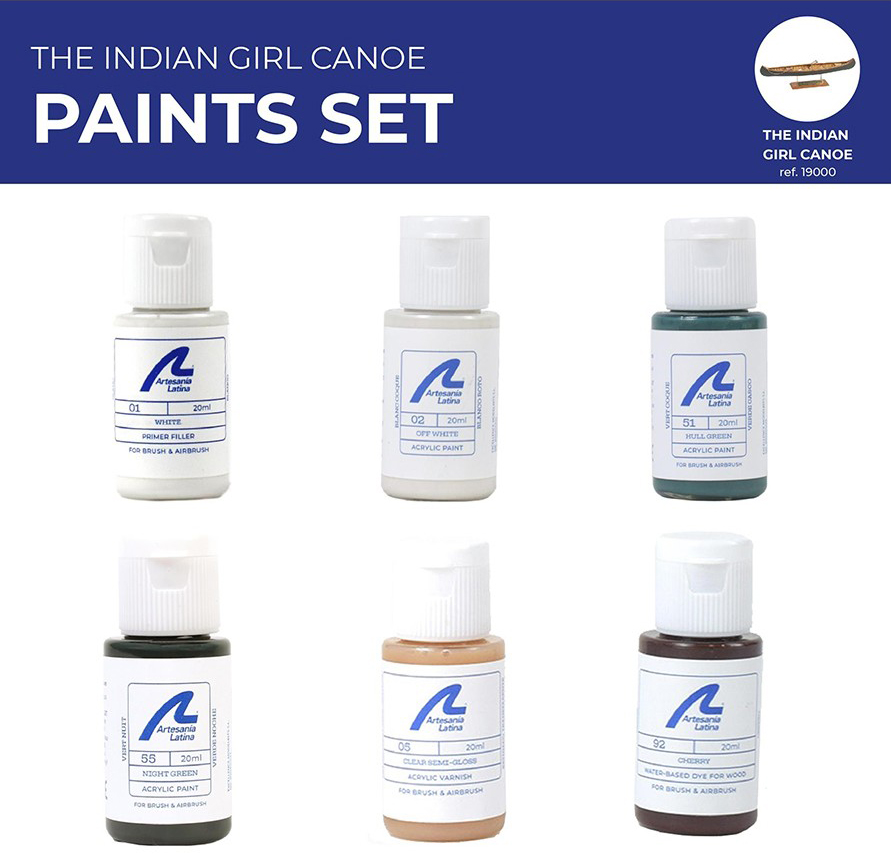Specific Pack of Acrylic Paints for Indian Girl Canoe Model (277PACK31) by Artesanía Latina.