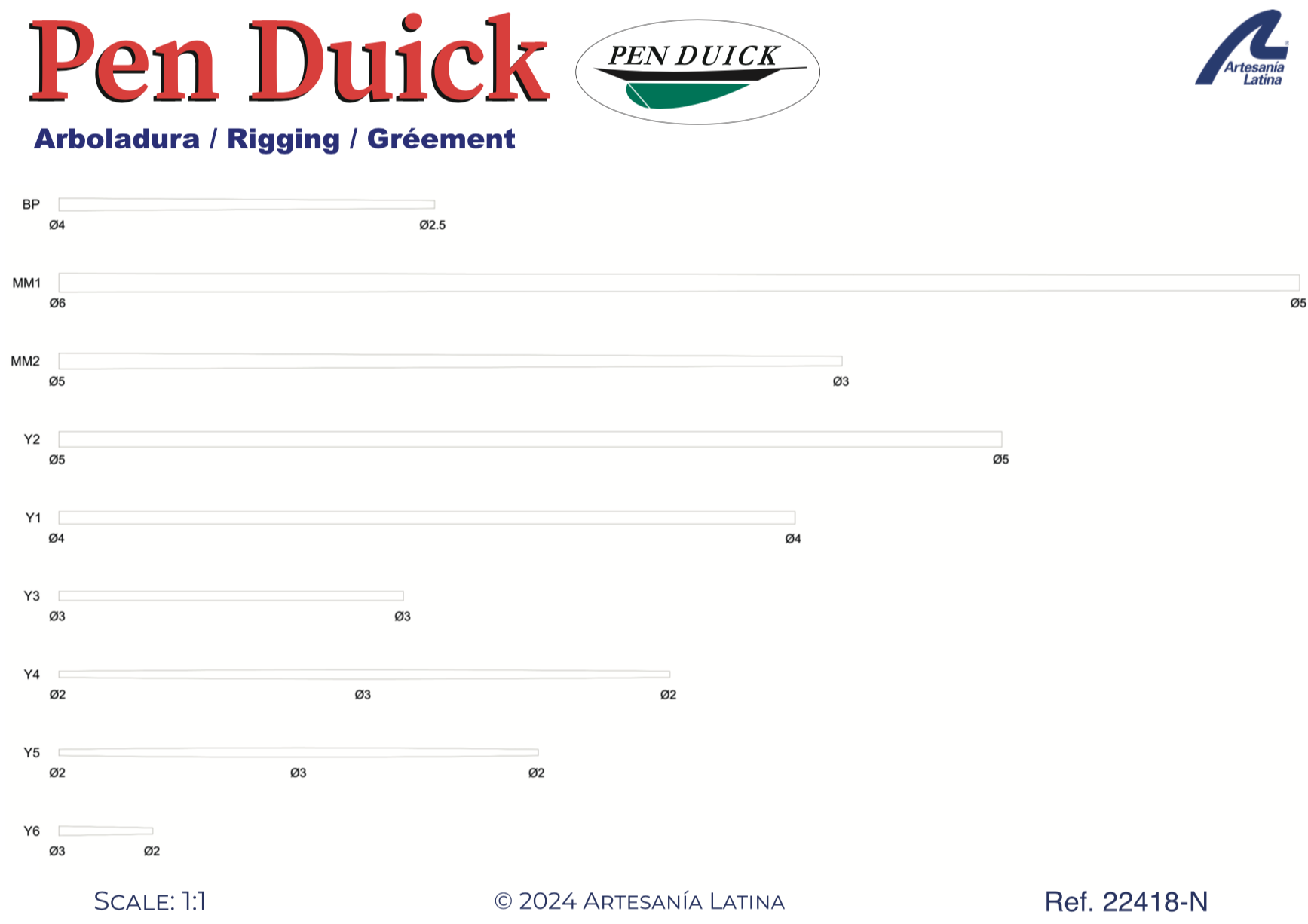 Rigging of Pen Duick Sailboat Model Kit (22418N) at 1:28 scale by Artesanía Latina.