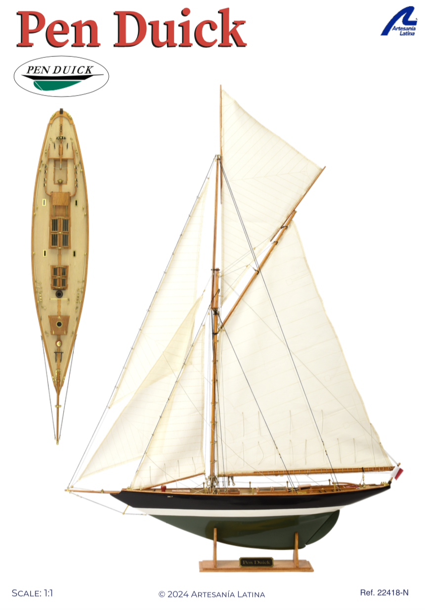 Plan of Pen Duick Sailboat Model Kit (22418N) at 1:28 scale by Artesanía Latina.