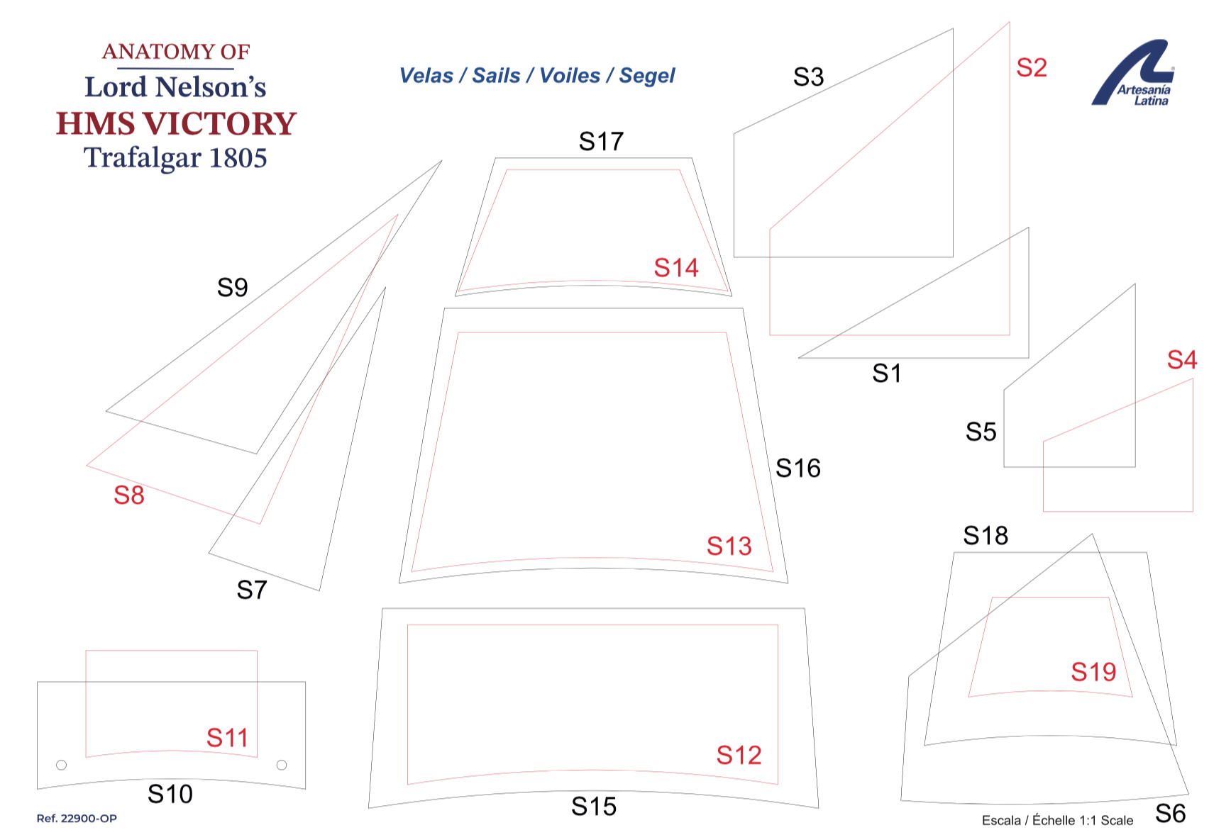 Parts List HMS Victory Modeling Kit Trafalgar 1805 Edition (22900-OP) by Artesanía Latina.