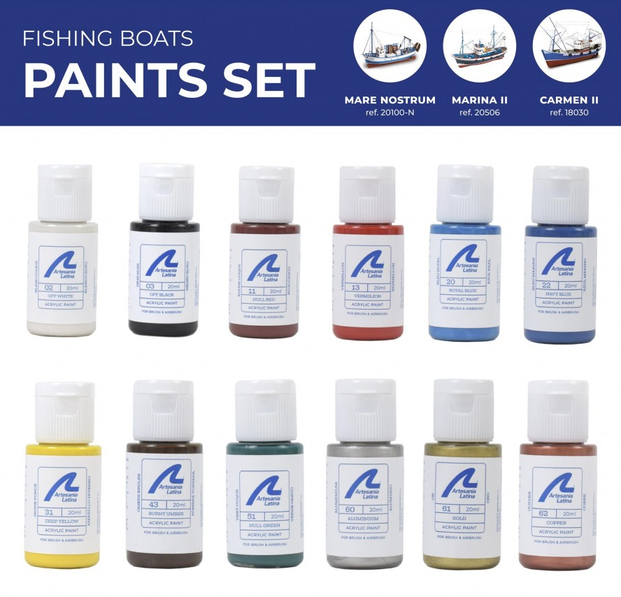 Pack Específico de Pinturas Maqueta Barco Atunero Marina II (277PACK3) de Artesanía Latina.