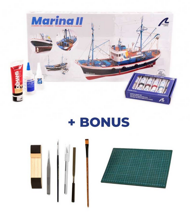 Pack Regalo Maqueta Barco Bonitero Mar Cantábrico Marina II (20506L) de Artesanía Latina.