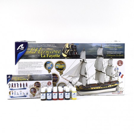 Frégate Hermione La Fayette. Pack Cadeau avec Maquette, Figurines et Peintures