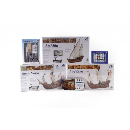 Discovery of America Caravels. Gift Pack with Ship Models, Figurines, Paints and Tools