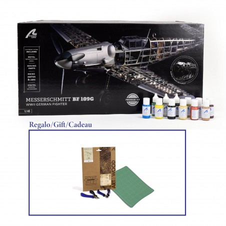 Avión Caza Messerschmitt BF109G. Pack Regalo con Maqueta, Mini Maqueta, Pinturas y Herramientas