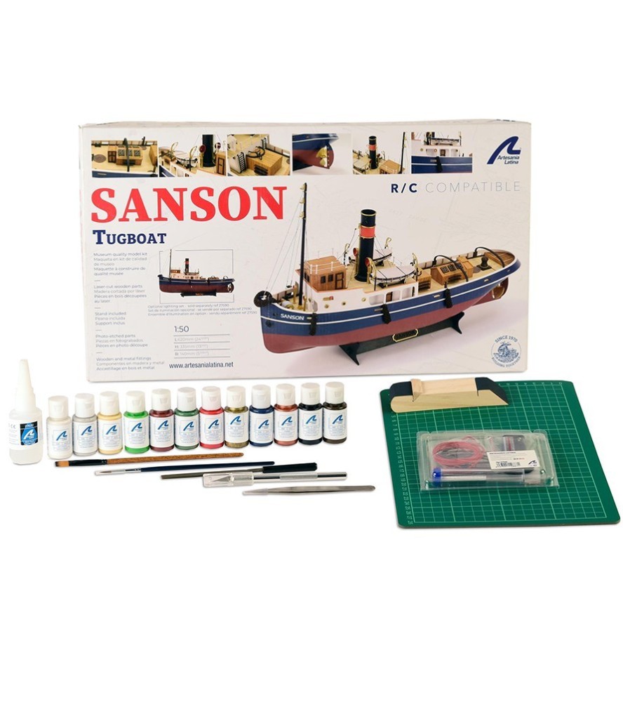 Sanson slæbebåd. Gavepakke med skalamodel,...