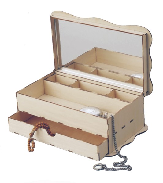 Maqueta Vintage en Madera: Joyero con Espejo y Cajón Secreto