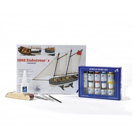 Barca del Capitano HMS Endeavour. Pacchetto Regalo con Modello, Vernici e Strumenti