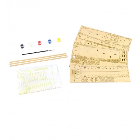 Kit facile Fregata Hermione La Fayette 1:160. Modello di nave in legno con dipinti 11