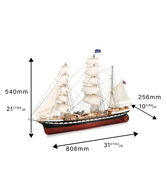 Frans opleidingsschip Belem 1:75. Houten modelschip